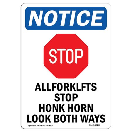 SIGNMISSION Safety Sign, OSHA Notice, 18" Height, Rigid Plastic, All Forklifts Stop Sign With Symbol, Portrait OS-NS-P-1218-V-10118